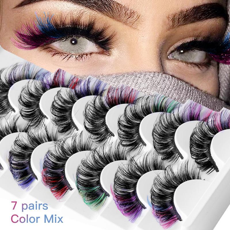 Eyelash Extension Volume Lashes - 7 Paar Kleurrijke Nepwimpers 3D Mink