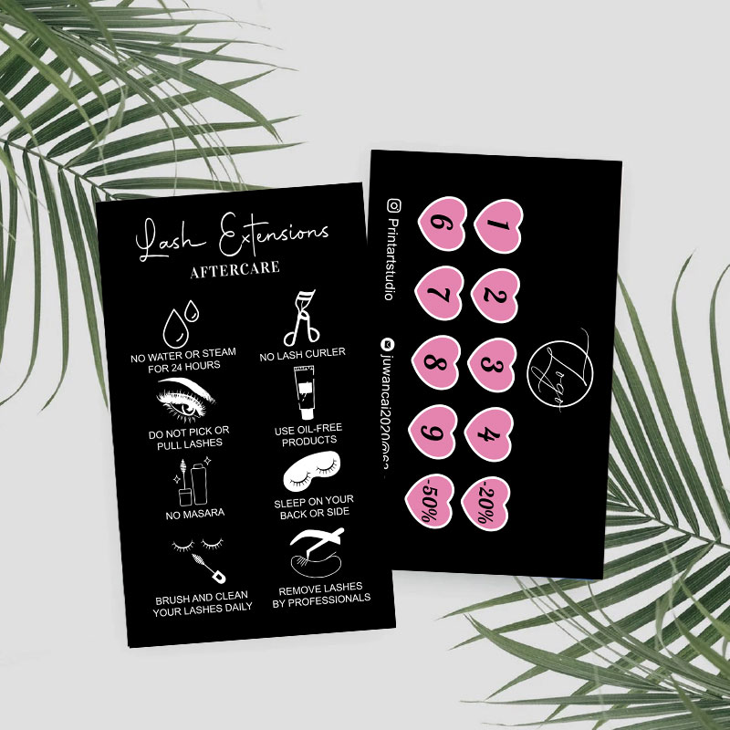 Eyelash Extension Logo Design - Aangepaste Lash Extensions instructiekaarten Loyaliteitskaarten met