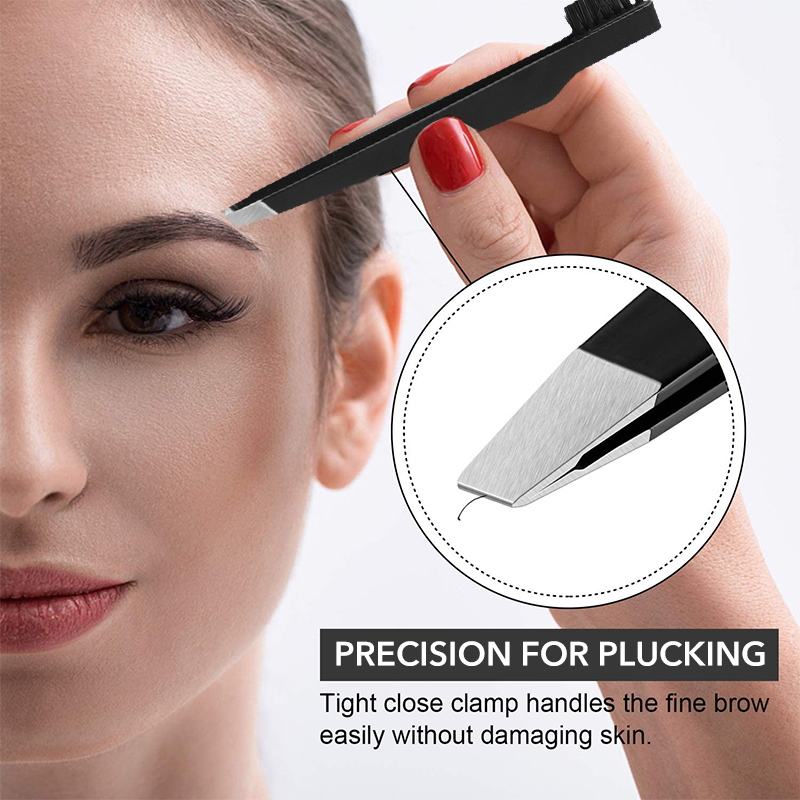 Eyelash Extension For No Eyelid - 1Pc Roestvrijstalen Wenkbrauw Pincet Met Borstel
